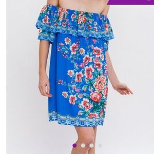 JEALOUS TOMATO WOMEN'S COBOLT RUFFLE ACCENT OFF OR ON SHOULDER DRESS SIZE MEDIUM